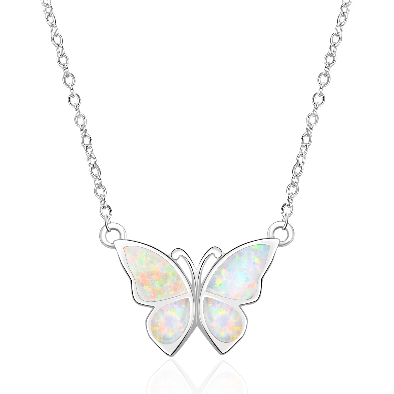 WINNICACA Butterfly Necklace Sterling Silver White Fire Opal Choker Necklace Jewellery Gifts for Women Girlfriend October Birthstones Birthday