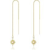 MBW Gold Plated Threader Earrings for Women, 14K Dangle Long Chain Drop Earrings Dangling, Dainty Elegant Dangly Ear Chain with Tassel and Cubic Zirconia for Wedding Hoco Trendy Jewelry Accessories