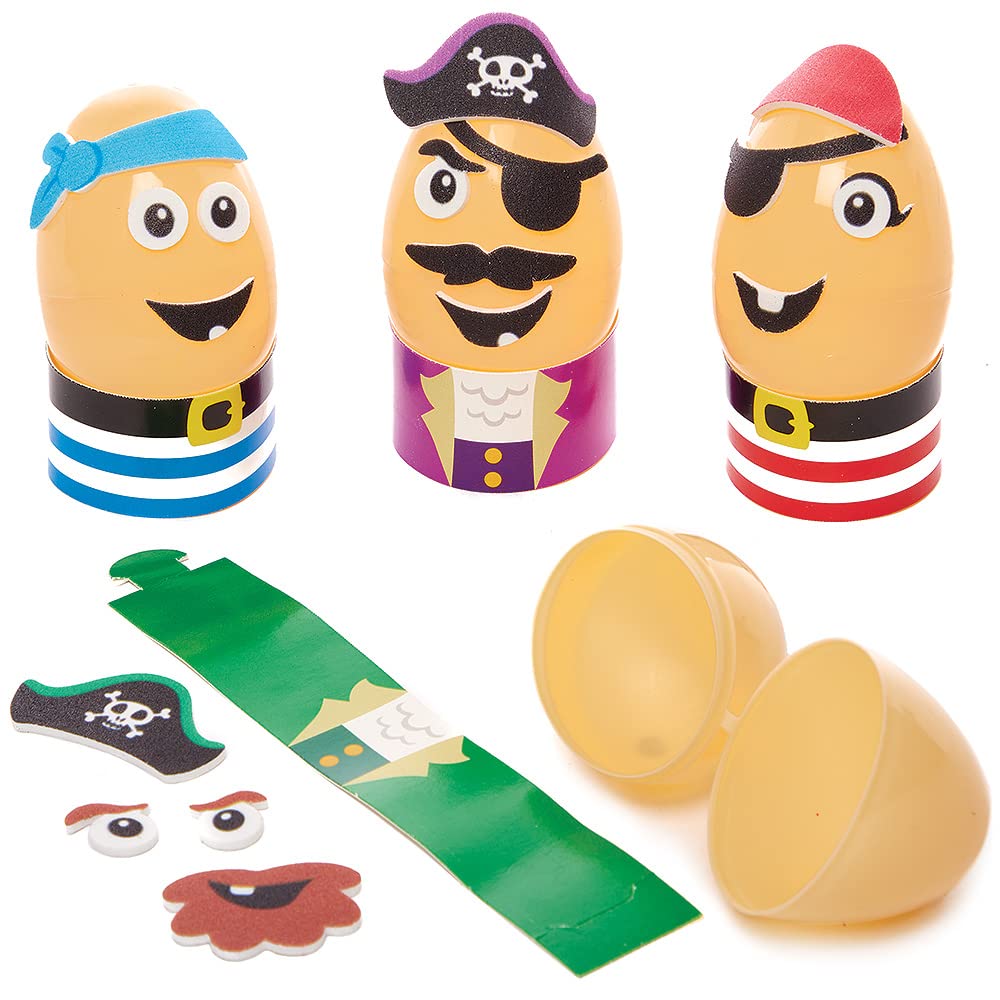Baker Ross FX529 Pirate Egg Kits - Pack of 8, Egg Arts and Craft Kits for Kids