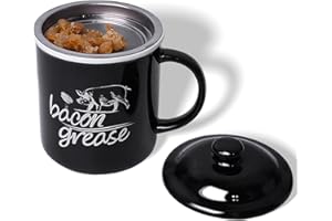 GDCZ Ceramic Bacon Grease Container with Strainer, 25 oz Cooking Oil Storage Can Grease Keeper for Kitchen, Farmhouse Bacon Grease Keeper with Handle (Black)