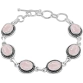 Natural Amethyst Moonstone Lapis Labradorite Garnet Malachite 925 Silver Plated Handmade Link Bracelet for Women - Bohemian Vintage Style Birthstone Jewelry Bracelet Gifts for Mom Wife Her