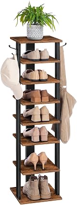 HOOBRO Tall Shoe Rack Vertical Organizer 8-Tier Narrow Rustic Brown EBF07XJ01G1 view 9