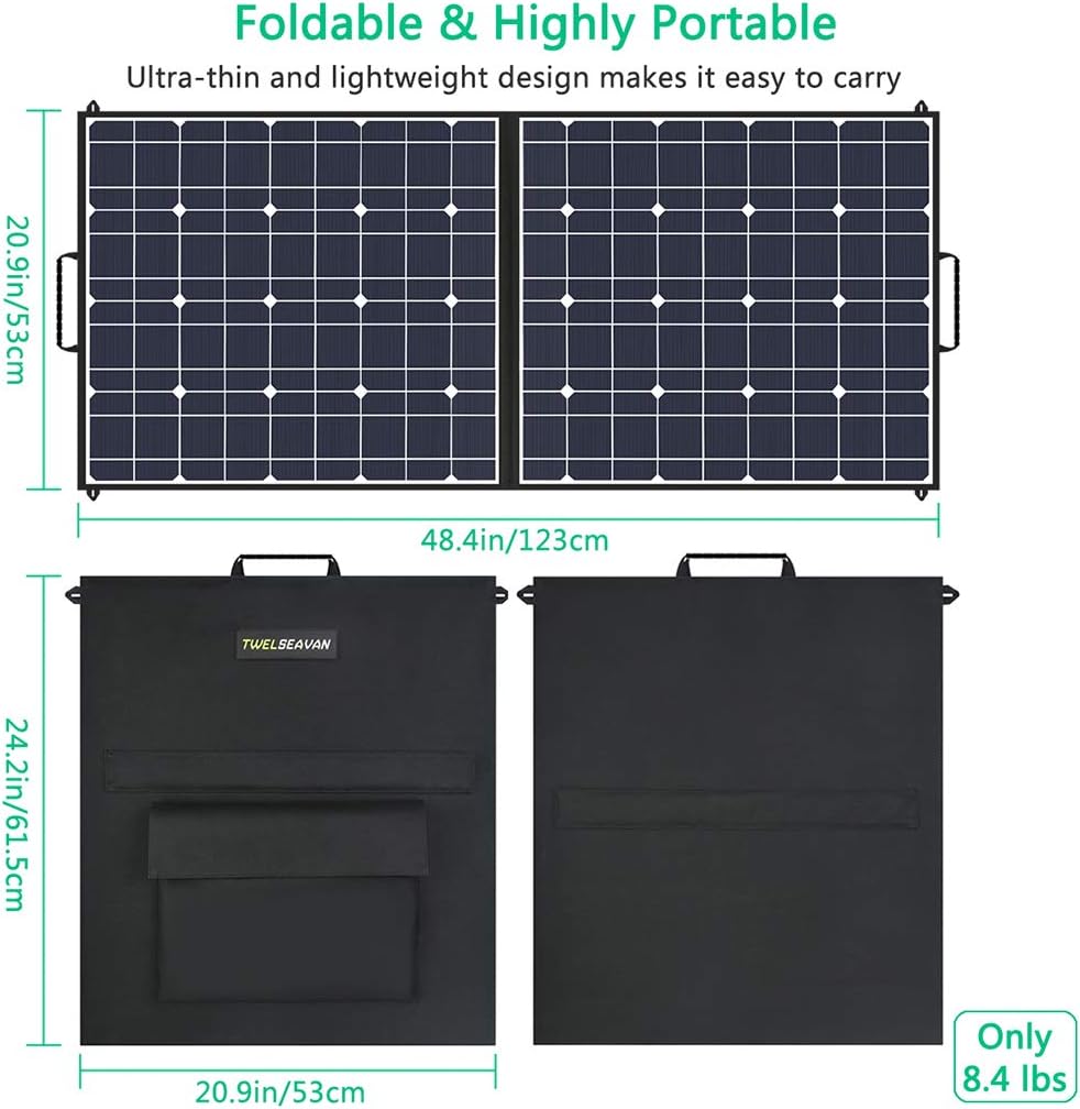 TWELSEAVAN 100W Portable Foldable Solar Panel Charger for Jackery Explorer 160/240/500 Power Station/Suaoki/Goal Zero Yeti/Rockpals/Kyng Power Solar Generator, with USB QC3.0 Port, USB Type C Port: Home Audio & Theater