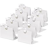 Vitalizart Paper Gift Bags With Ribbon Handles Set of 10 White Bulk Reusable For Gift Wrap Girls Kids Birthday Bridal Shower Party Favors Goodie Bags Candy Toys Christmas 7.87"x3.54"x7.09" Small Size