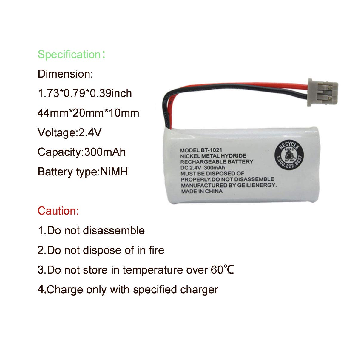 GEILIENERGY 2.4V 300mAh BT-1021 BBTG0798001 Cordles Phone Battery Compatible with Uniden BT1021 BT-1025 BT-1008 BT-1016 Empire CPH-515B Cordless Phone (2-Pack)