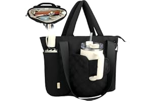 Covkev Work Tote Bag for Women with Front Cup Holder& 15.6 Inch Laptop Compartment, Lightweight Large Teacher Bag with Interi