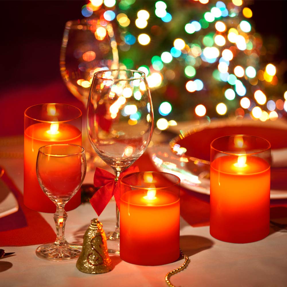 Flickering Flameless Candles with Glass Holder, Set of 3(H4\