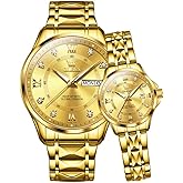 OLEVS Couple Watch His and Her Set Watches Business Analog Quartz Men and Women Watches Stainless Steel Waterproof Luminous Date Wrist Watch
