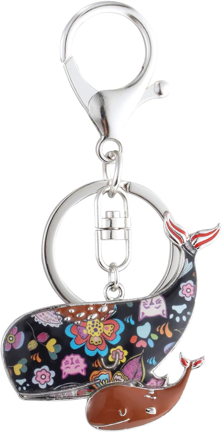 Luckeyui Unique Double Whale Keychain for Women Colorful Enamel Cute Sea Animal Keyring