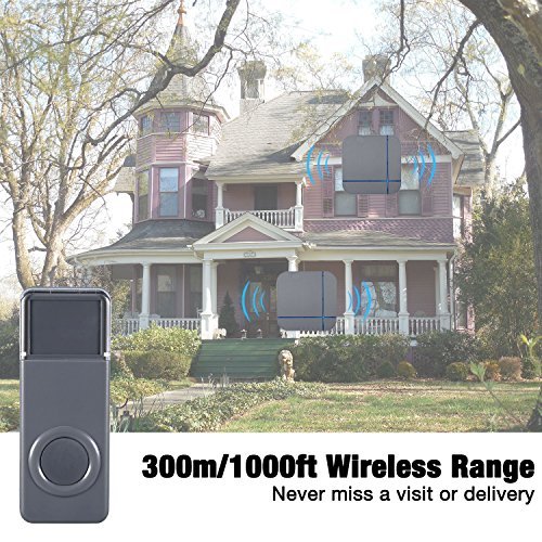 Wirelesss Doorbell Grey, Plug in Waterproof Doorbell Kit, Best Cordless Door Chime With 1000 feet / 300m Range, 52 Chimes, IP65 Waterproof Button, 4-Level Volume & Blue LED Light, Fashion Electric Doorbell Appropriate for Home, Office - Top