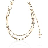 Mikovivi Pants Chain, Stylish Pearl and Rhinestone Gold Jeans Chain with Cross Trousers Pendant Dainty Wallet Jewelry Accessory for Women Men