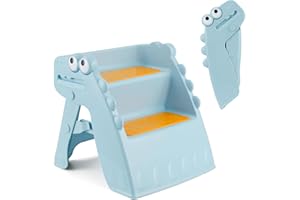 Onasti Toddler Step Stool Foldable Kids Step Stool,Bathroom Stool for Toddlers Non-Slip Toddler Step Stool for Bathroom Sink and Kitchen Counter with Cute Dinosaur Design(Blue)