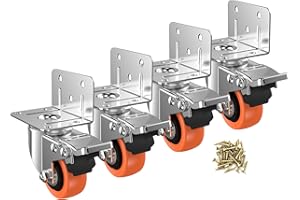 ASHGOOB 2inch L-Shaped Caster Wheels, Side Mount Casters Set of 4, Heavy Duty Casters with Brake, Double Bearing Locking Polyurethane(PU) Wheels for Baby Beds/Cabinets/Furniture（4 Pack