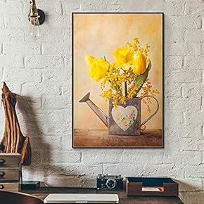 Floating Framed Canvas Wall Art for Living Room, Bedroom Retro Flower Canvas Prints for Home Decoration Ready to Hang - 16x24 inches
