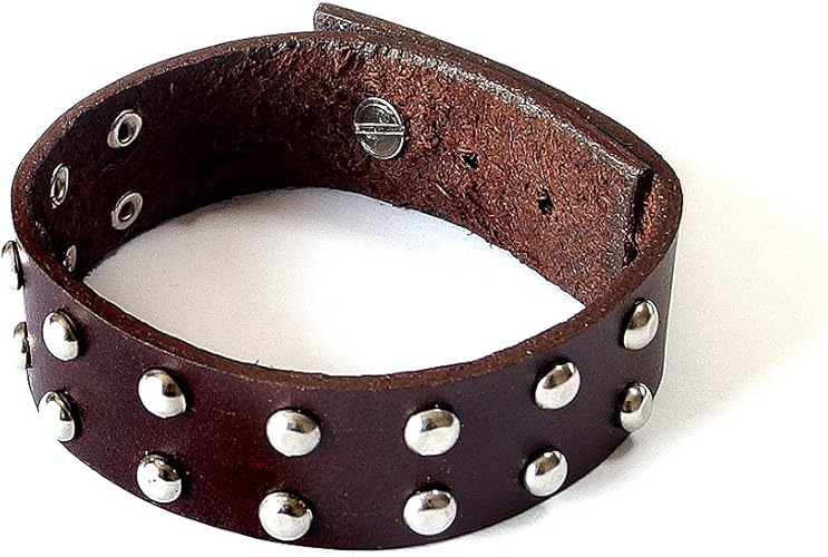 Amazon スタッズ 本革 レザーブレスレット メンズ レザー ロック 革 アクセサリー パンク Rock ダークブラウン ブレスレット 通販