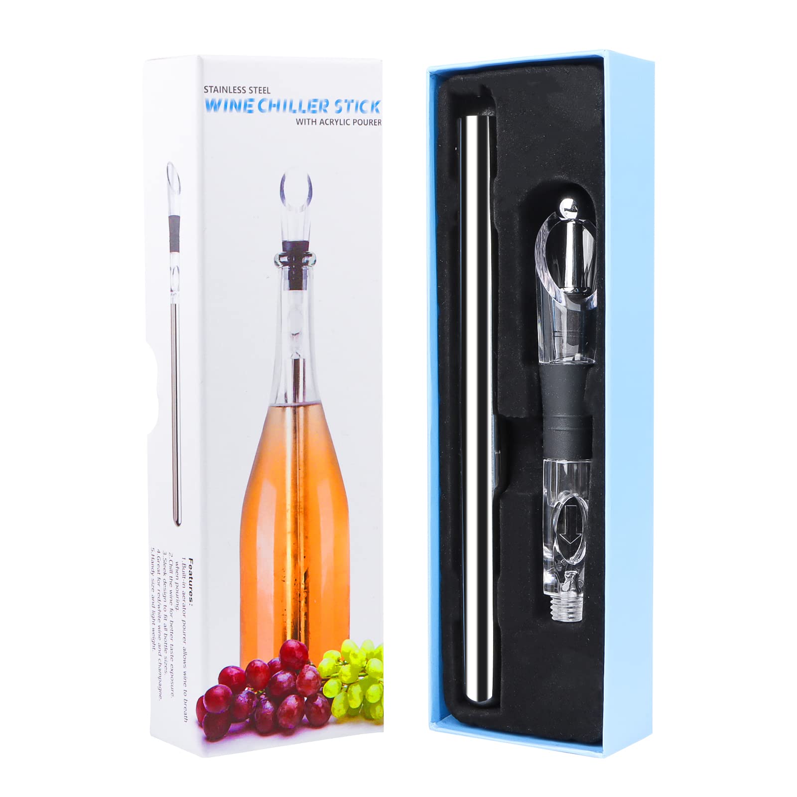 MplehDa Wine Cooling Stick, Stainless Steel Wine Cooler Stick, 3-in-1 Wine Cooler Set, Wine Bottle Cooler Stick Wine Gifts for Wine Lovers, Women and Men, Red White Wine Gift Set