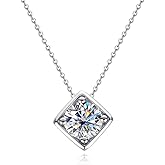 Raivari Moissanite 1-5ct Rhombus Necklaces 18K White Gold Plated 925 Sterling Silver Bezel Set D Color VVS1 Lab Created Diamond Solitaire Pendant Necklace for Women Men GRA Certified
