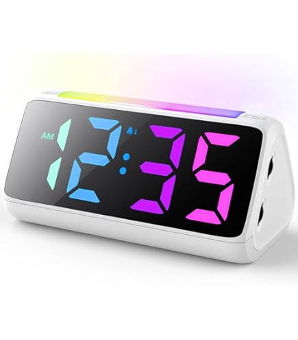 Welgo Rainbow Colored LED Digital Alarm Clock, 0-100% Dimmer, USB