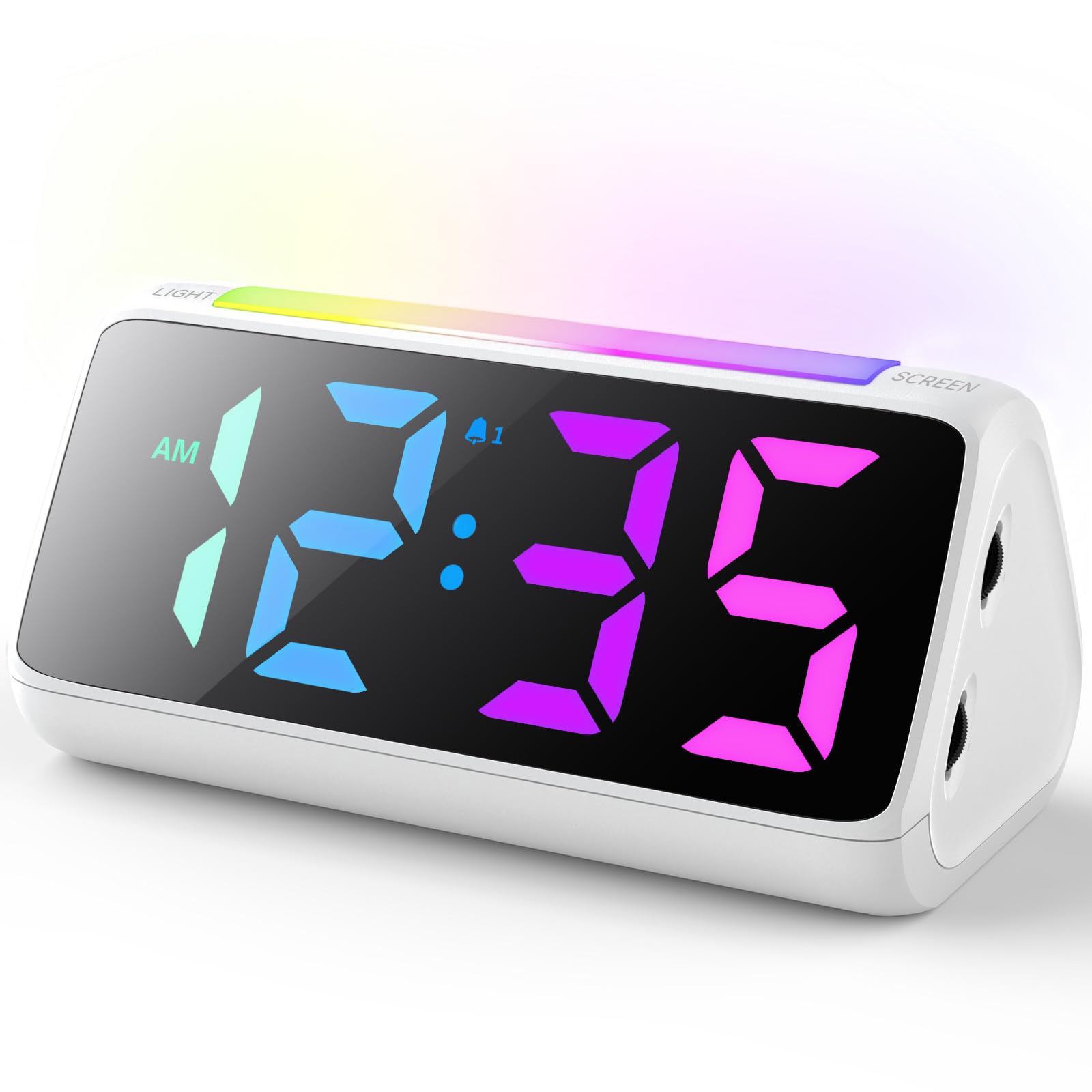 Netzu Alarm Clocks Bedside, Digital Clock for Bedroom, Kids Alarm Clock with RGB Nightlight, Large Digits, Full Range Brightness Dimmer, Snooze, Dual Alarm, 12/24H, Bedside Clock for Kids Adults