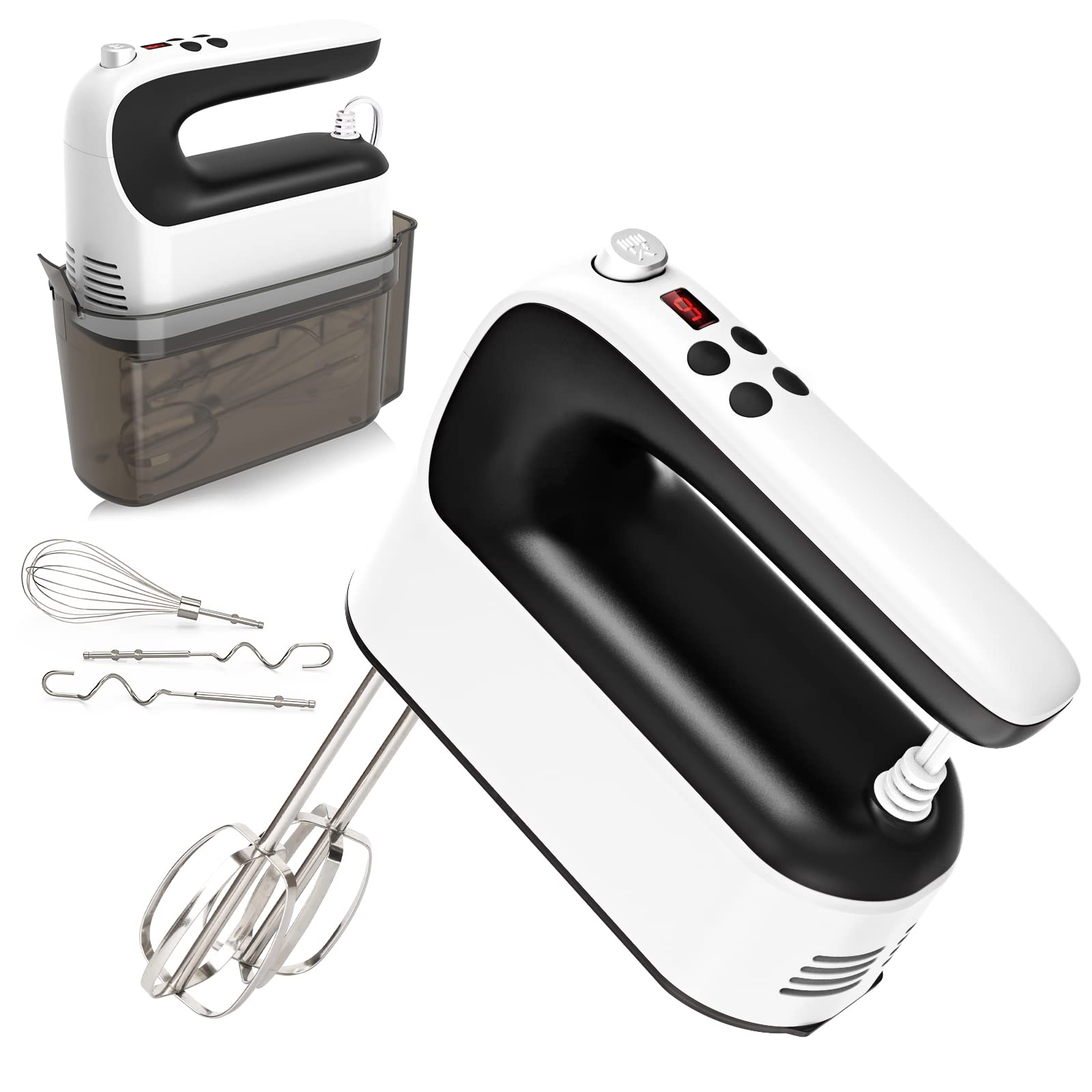 Photo 1 of ***BLACK NOT WHITE*** Yomelo 9-Speed Digital Hand Mixer Electric, 400W Powerful DC Motor, Hand Mixer Electric Handheld with Snap-On Storage Case, 5 Stainless Steel Accessories, Beaters, Dough Hooks, Whisk(White/Black)