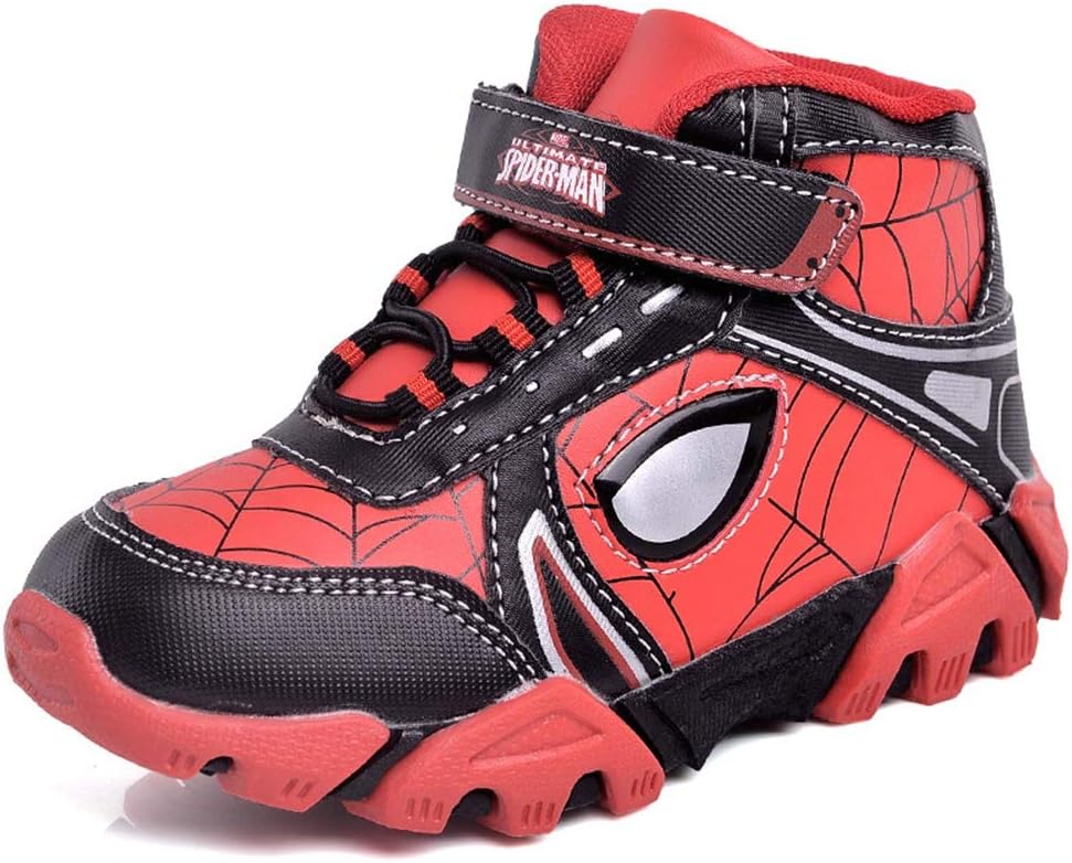 ROKIDS Kids Boys Spiderman Light up Sneakers Mid Top, Red/Black