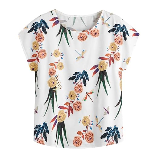 Berryhot - Blusa de Manga Corta para Mujer, Cuello Redondo, cómoda ...