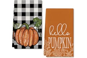 ARKENY Pumpkin Fall Kitchen Towels Set of 2,Maple Leaves Autumn Dish Towels 18x26 Inch,Farmhouse Home Indoor Thanksgiving Harvest Seasonal Vintage Decorations AD002