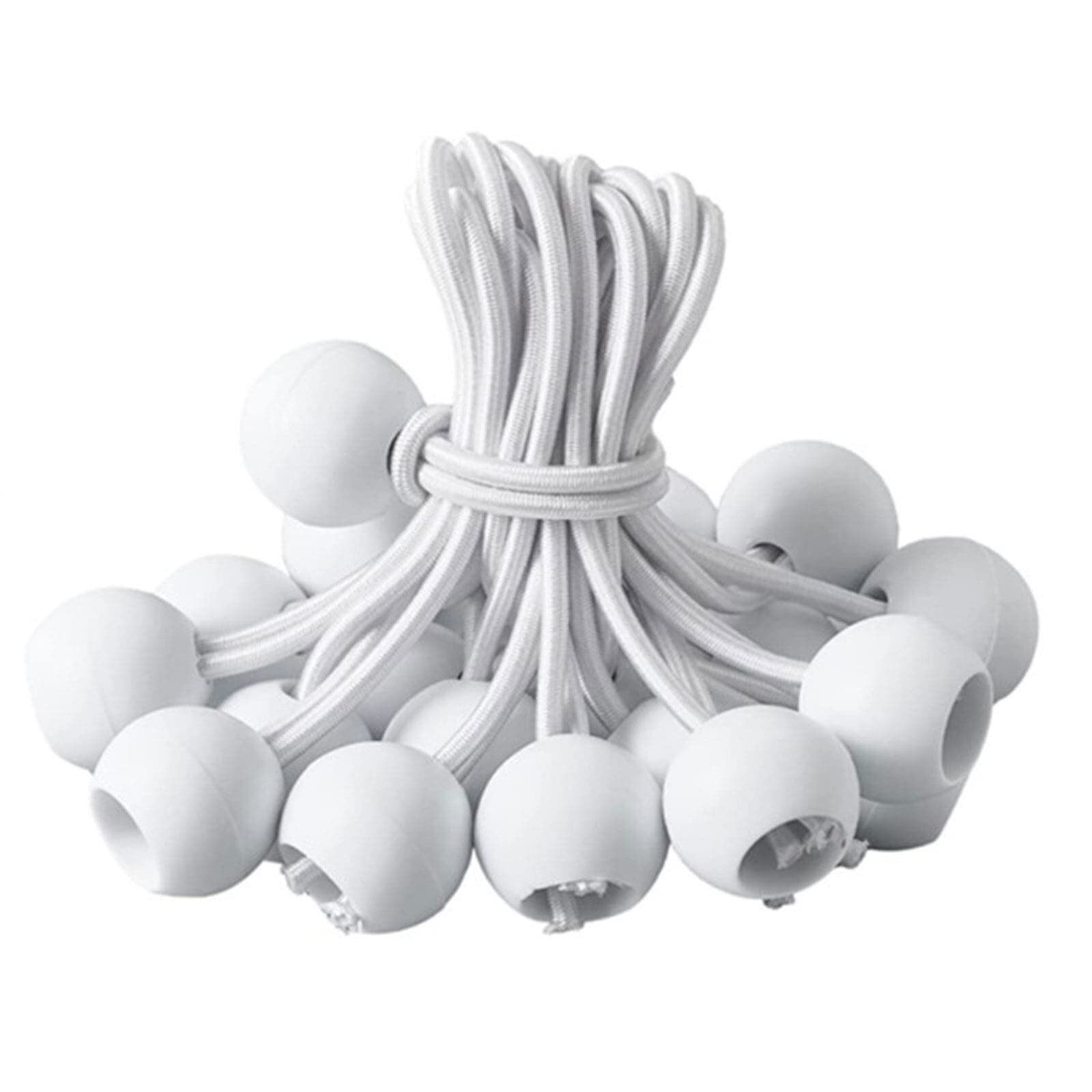 100PCS Bungee Cords with Balls, Long Loop Bungee Balls, 6 Inch White Elastic Cord, Heavy Duty Elastic Ties with Ball for Camping Tent Canopy Curtain