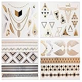 Flash Temporary Tattoos 4 Sheets - Feel Gorgeous & Look Stylish in Your Trendsetter Collection - 10x Better than Makeup or Henna Body Paints - Custom Jewelry Designs in Gold, Black and Silver Glitters - Own Your Style with Our Money Back Guarantee