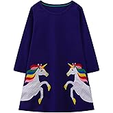 HILEELANG Toddler Girl Spring Dress Long Sleeve Royal Blue Unicorn Cotton Casaul Playwear Jersey Shirt 2T