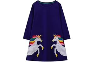 HILEELANG Girl Long Sleeve Dress Cotton Casual Applique Christams Tunic Shirt Clothes