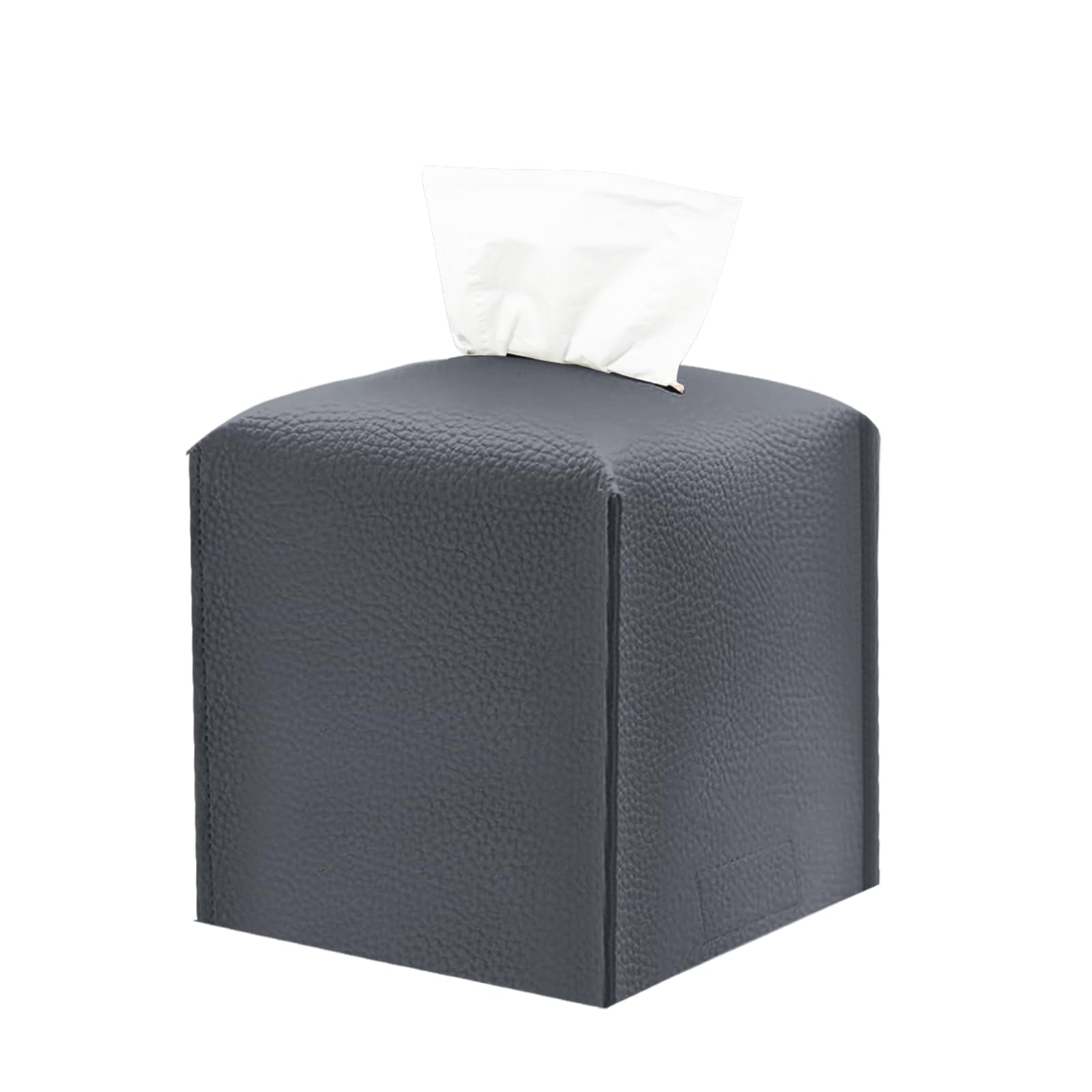 Square PU Leather Tissue Box Cover, Modern Minimalist Holder for Cube Tissues, Gray Decorative Napkin Organizer for Bathroom, Night Stands, Office Tabletop