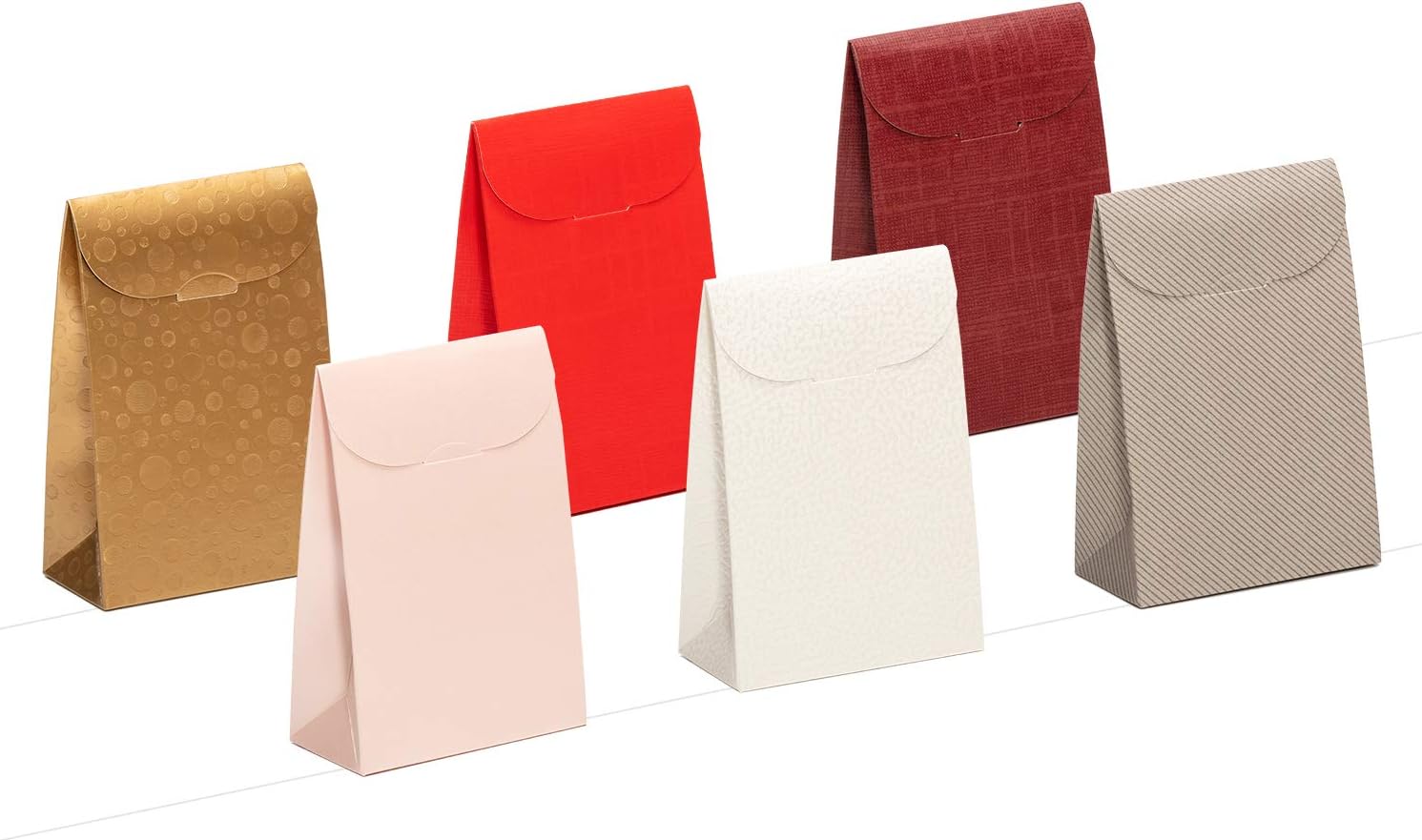 Giovanni Grazielli Set of 6 Cardboard Gift Bags with Lids. For Different Occasions as Christmas Eve, Wedding, Birthday, Bridesmaid, Kids or Baby Shower Party, Graduations (13,5x9x4,5cm)