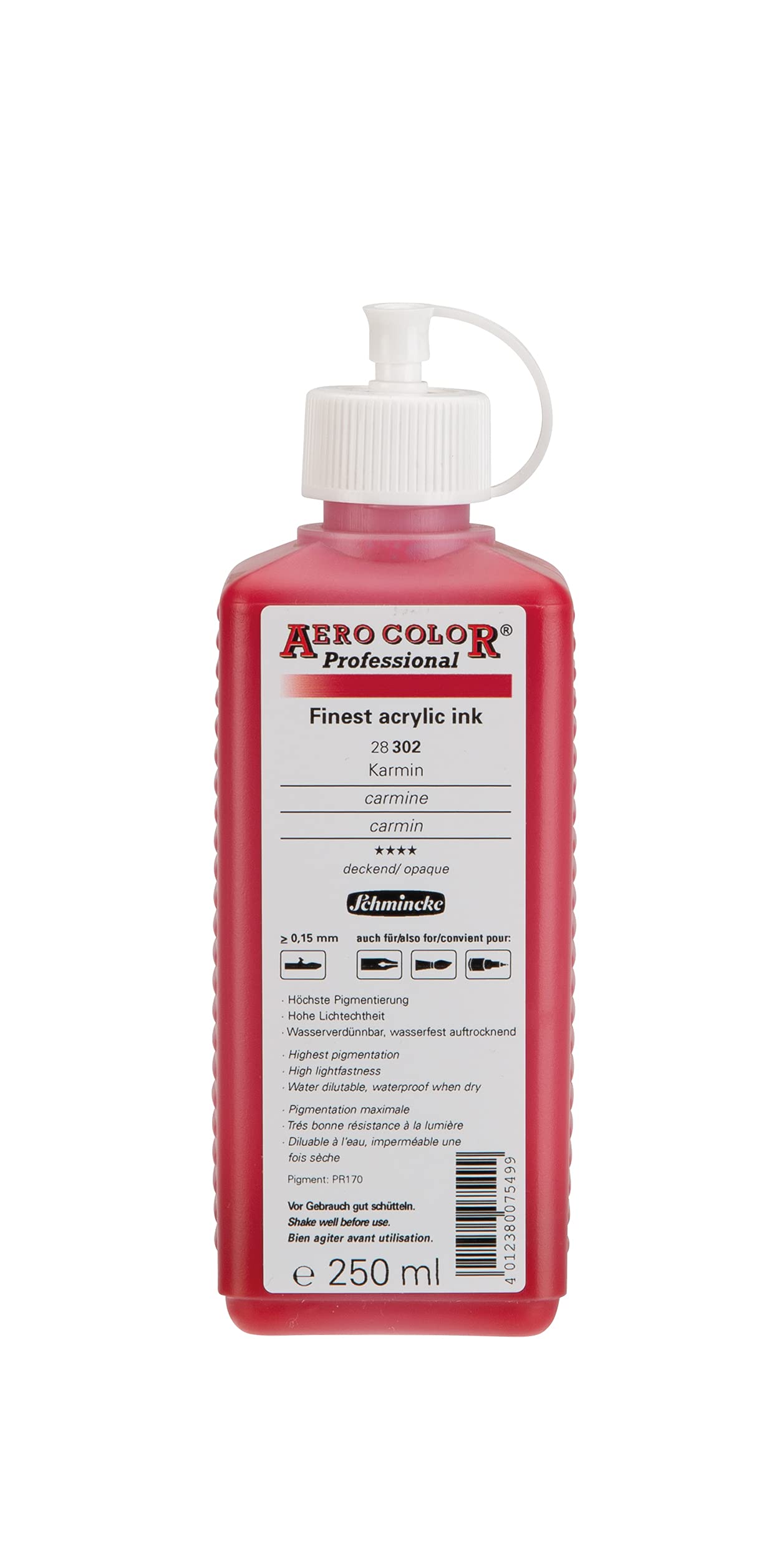 Schmincke - AERO COLOR® Professional, Carmine 250 ml, 28302027, highly liquid, highly brilliant acrylic colour for acrylic painting, airbrush, mixed media, acrylic ink — image 1