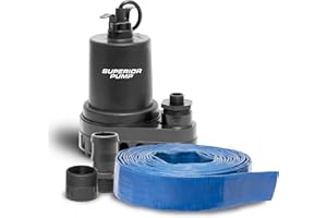 Superior Pump 91595 Thermoplastic Utility Pump Kit with 10-Foot Cord, plus 1-1/2-Inch by 25-foot Lay-Flat Discharge Hose, 1/2 HP
