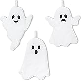 R HORSE Halloween Hand Towels - 3Pcs Halloween White Ghost Bathroom Towels with Hanging Loop Absorbent Coral Fleece Bathroom Hand Towel Soft Thick Dish Cloth for Kitchen Home Decors Holiday Party Gift