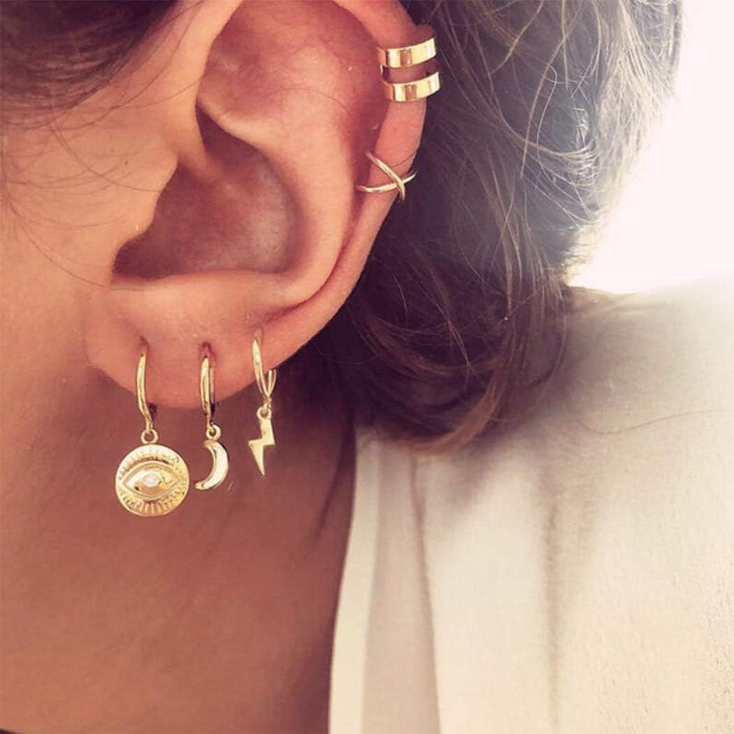 New Moon Earrings Ear Studs Ear Hoop Set 5 Pieces Set
