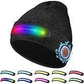 Cnyrbt LED Beanie with Light, Unisex Warm Knitted Black Winter Hat, USB Rechargeable Headlamp Cap for Outdoors, Flashlight Beanie Hat for Men Women