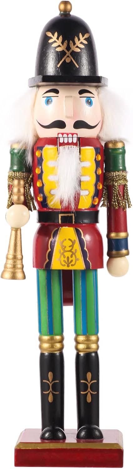 Nutcrackers - SurpriseSeptember Christmas Nutcracker Ornament,12 inch Traditional Painted Wooden Nutcracker Soldier Doll, Nutcracker Figures Holiday Party Tabletop Christmas Decorations(Bugler)