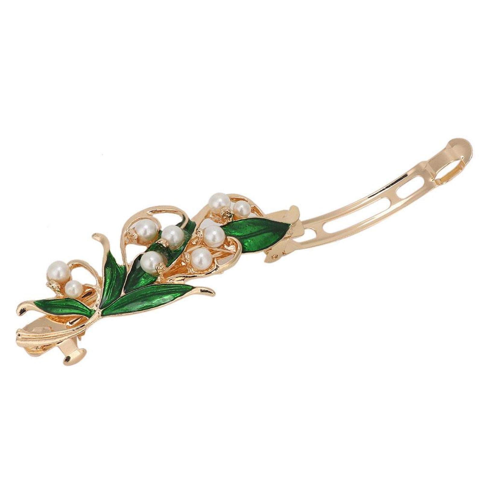 Hair Accessories, Green Decorative Faux Pearl Hair Clips, Women Metal for Party Banquet(Hairpin)