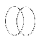 T400 925 Sterling Silver Hoop Earrings Medium Thin