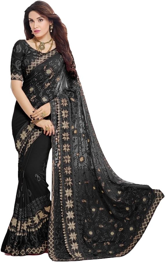 Craftsvilla Women's Chiffon Zari Embroidery Saree with Blouse Piece
