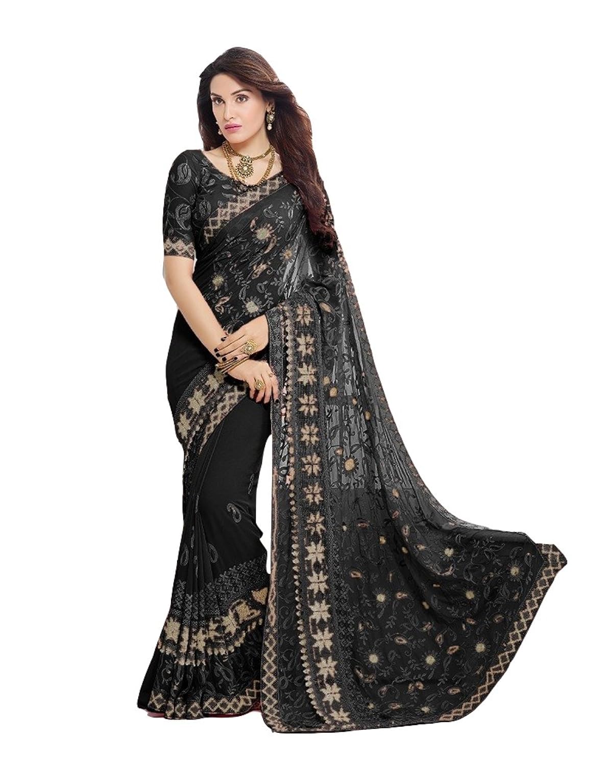 craftsvilla women's chiffon zari embroidery saree with blouse piece