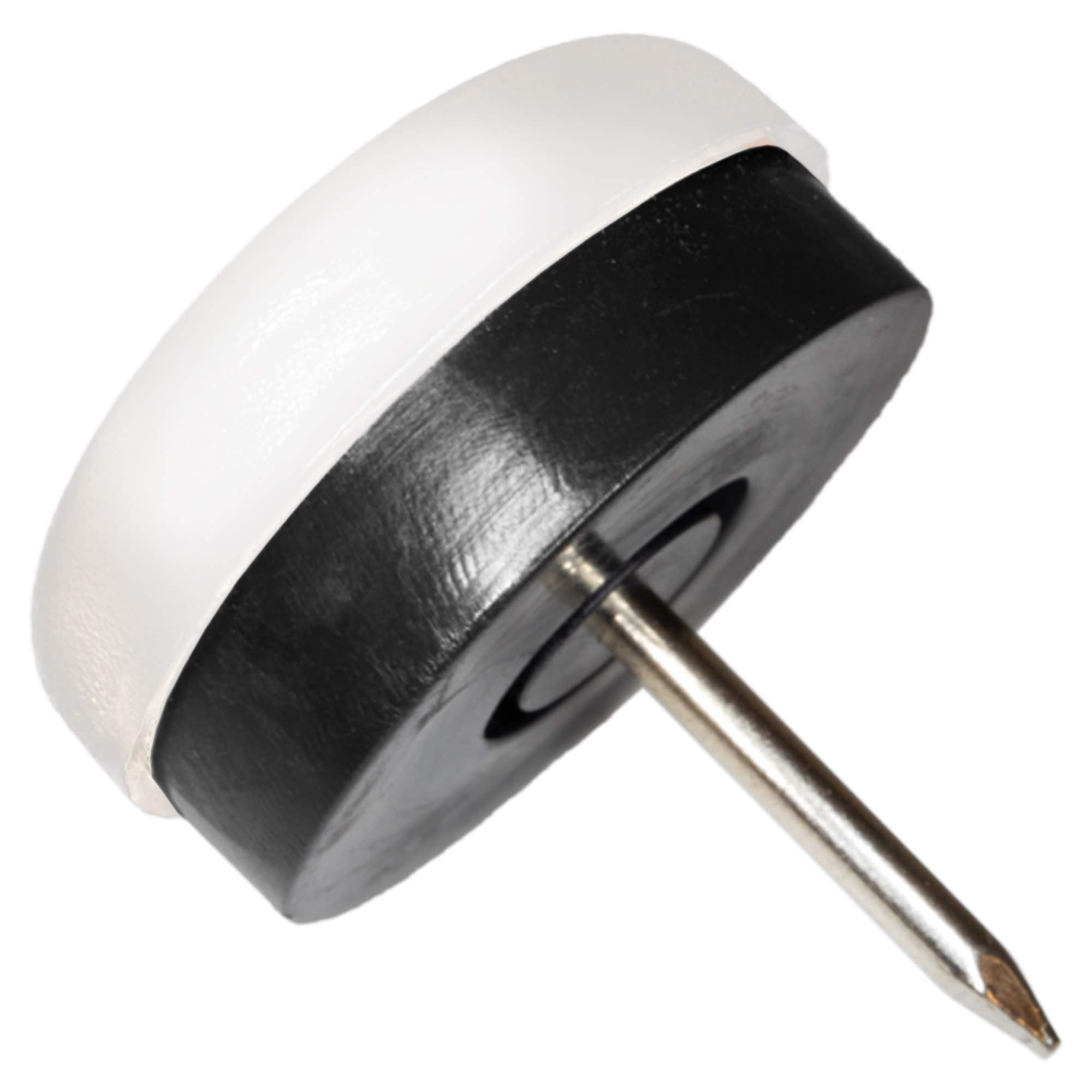 Adsamm® / 16 x Glides in plastic with nail and rubber cushion | Ø 0,98'' (Ø 25 mm) | white | round | Premium quality furniture sliders with bumper and nail by Adsamm®