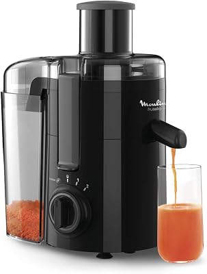 Frutelia Plus Centrifugeuse, 950 ml, 350 W, 2 vitesses, Goulot 6 cm, Filtre inox, Compact, Jus maison de fruits et légumes JU370810, Noir