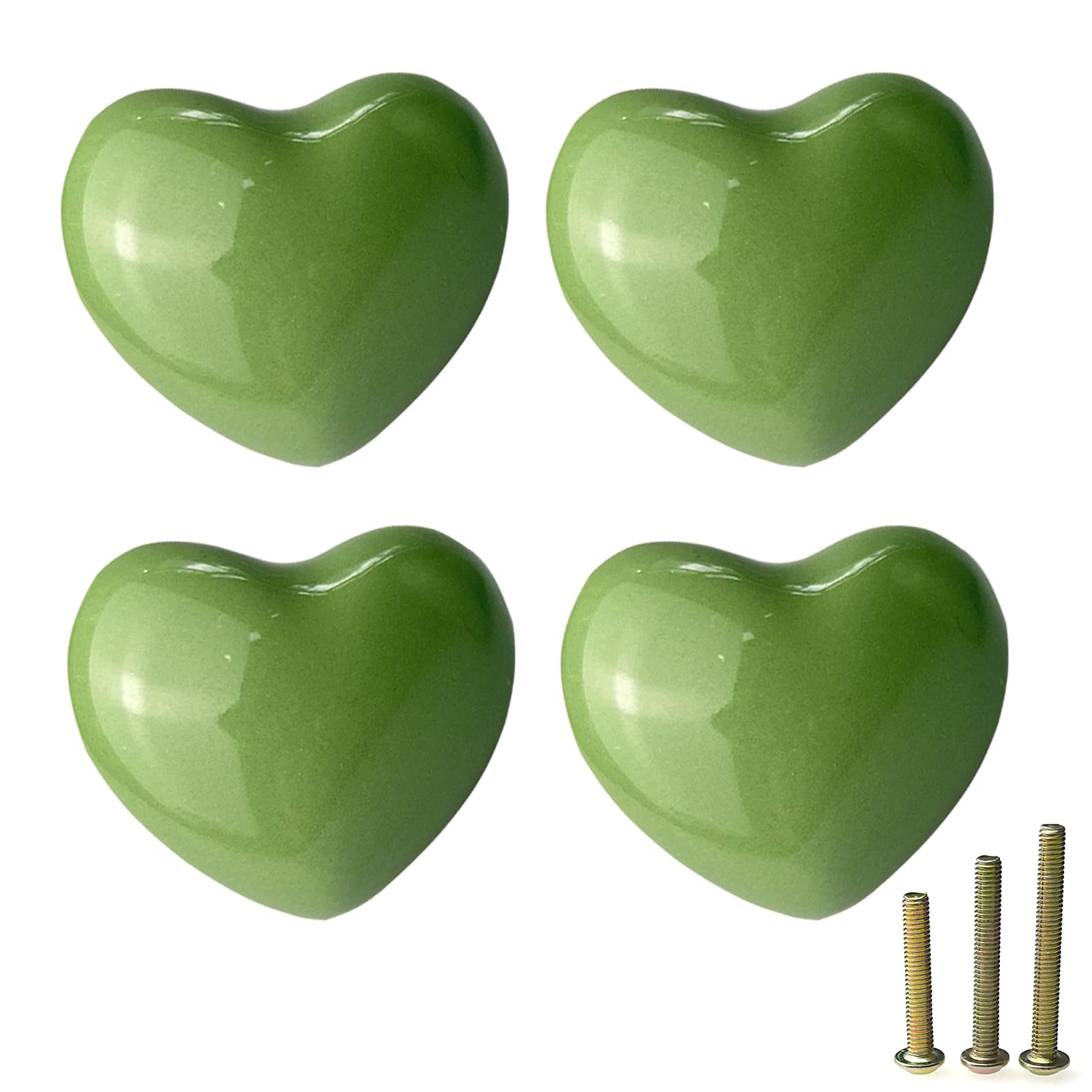 Mimhooy 4 Pack Green Ceramic Heart Shaped Cabinet Knobs for Cupboards & Drawers, Decorative