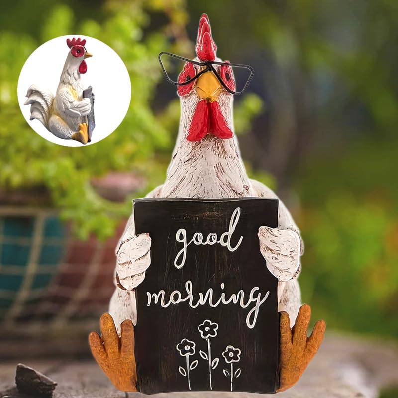 ODIWEN Resin Rooster Figurine, Rooster Sculpture, Chicken figurine made of synthetic resin, Rooster garden statue, Chicken decoration for home, Rooster Statue, Lying hen statue, Resin chicken