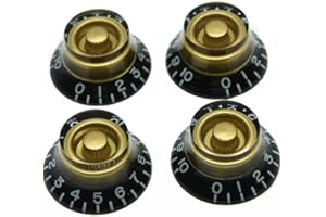 Dopro 4pcs Metric Custom Bell Knobs Top Hat Knob Black w/Gold Custom for Epi Les Paul/Import Guitar Bass w/Coarse 5.8mm Split Pots