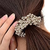 Polytree Women's Girls Fashion Pearl Hair Band Ponytail Holder (Khaki)