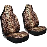 OxGord® 2pc Set Leopard Animal Print Integrated High Back Bucket Seat Covers, Universal Fit for Car, SUV, Van & Trucks - Front Driver & Passenger Seats - Lion Orange
